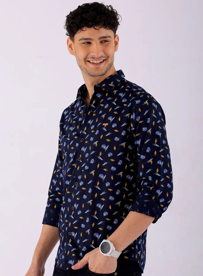 The Indian Garage Co Men Regular Fit Abstract Printed Full Sleeves Cutaway Collar Casual Shirt