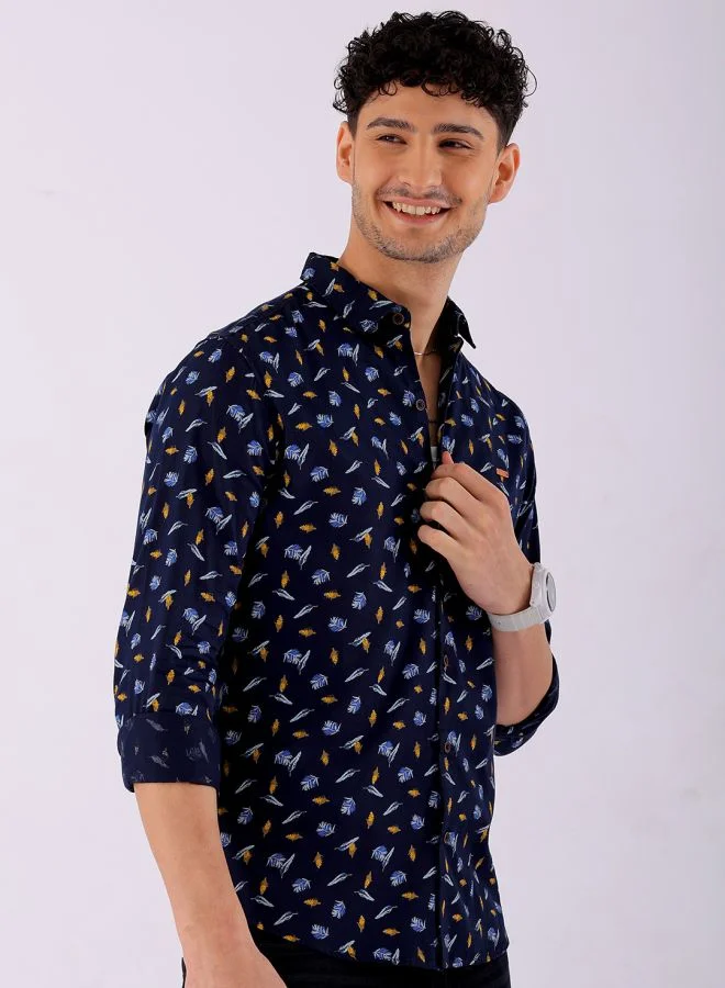 The Indian Garage Co Men Regular Fit Abstract Printed Full Sleeves Cutaway Collar Casual Shirt