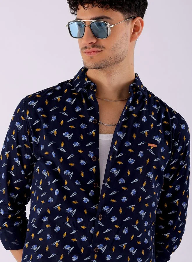 The Indian Garage Co Men Regular Fit Abstract Printed Full Sleeves Cutaway Collar Casual Shirt