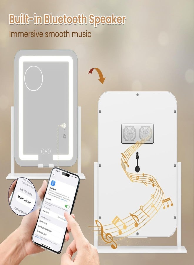 دريبكس مرآة مكياج مضيئة 5 في 1 من دريبكس مع مكبر صوت بلوتوث وشحن لاسلكي، مرآة مكياج LED مقاس 15 × 12 بوصة مع إضاءة بثلاثة ألوان قابلة للتعتيم، حامل هاتف، أزرار لمس، تكبير 10x - Image 2