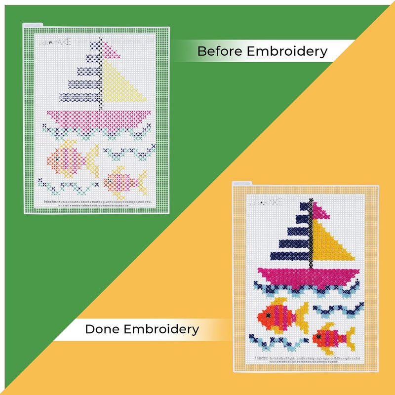 picknMAKE Cross Stitch Embroidery Kit For Beginners & Kids | DIY Learning & Hobby Craft Kit | Includes Plastic Mesh, Plastic Needle, Woolen Yarn, Design Sheet, Magic Pen & Instructions,Multicolor - Image 3