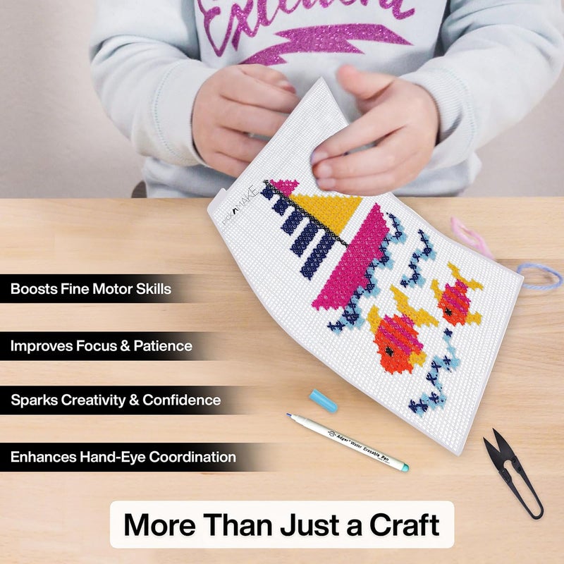 picknMAKE Cross Stitch Embroidery Kit For Beginners & Kids | DIY Learning & Hobby Craft Kit | Includes Plastic Mesh, Plastic Needle, Woolen Yarn, Design Sheet, Magic Pen & Instructions,Multicolor - Image 5