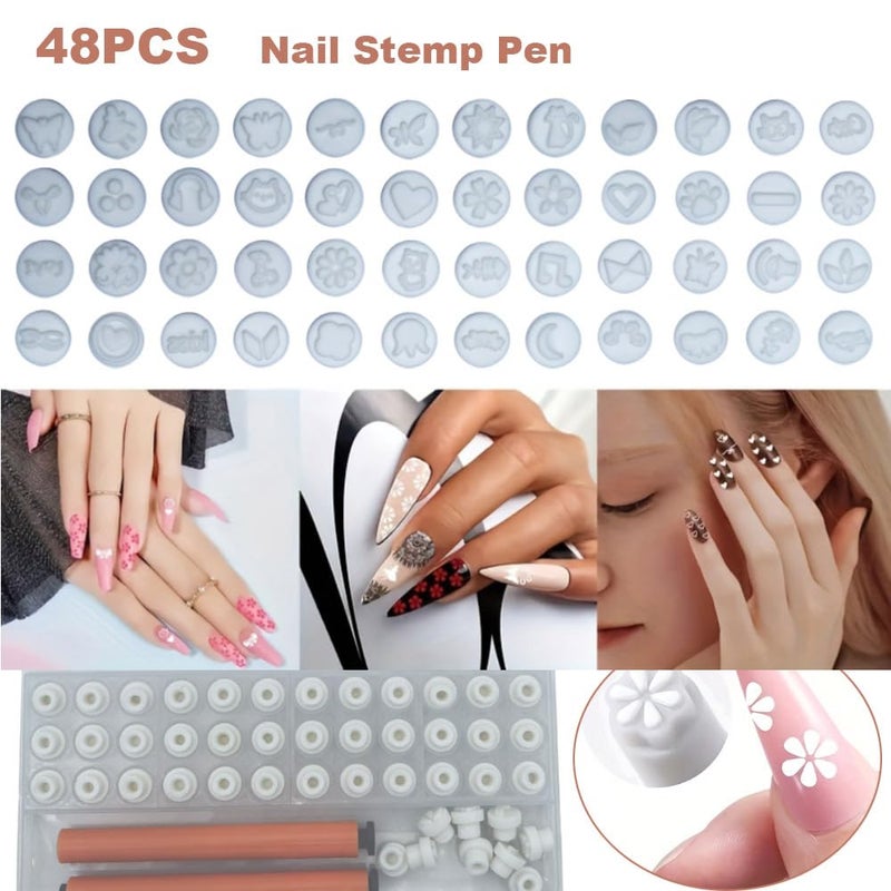 Ecoflick 48 Pcs Nail Stamp Pen Set, Nail Art Pens with Interchangeable Stamp Heads, Quick Nail Art Tools with 48 Unique Patterns, Flower Butterfly Rose DIY Nail Stamping Pen Kit, Nail Design Tools for Women - Image 2