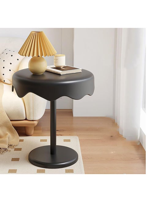 Small End Table, 16.53" Dia. x 22.44" H Round Side Table, Ice Cream Tea Family for Living Room Creative Simple Small Round Table, Modern Side Table Corner Sofa Table Nightstand, Black