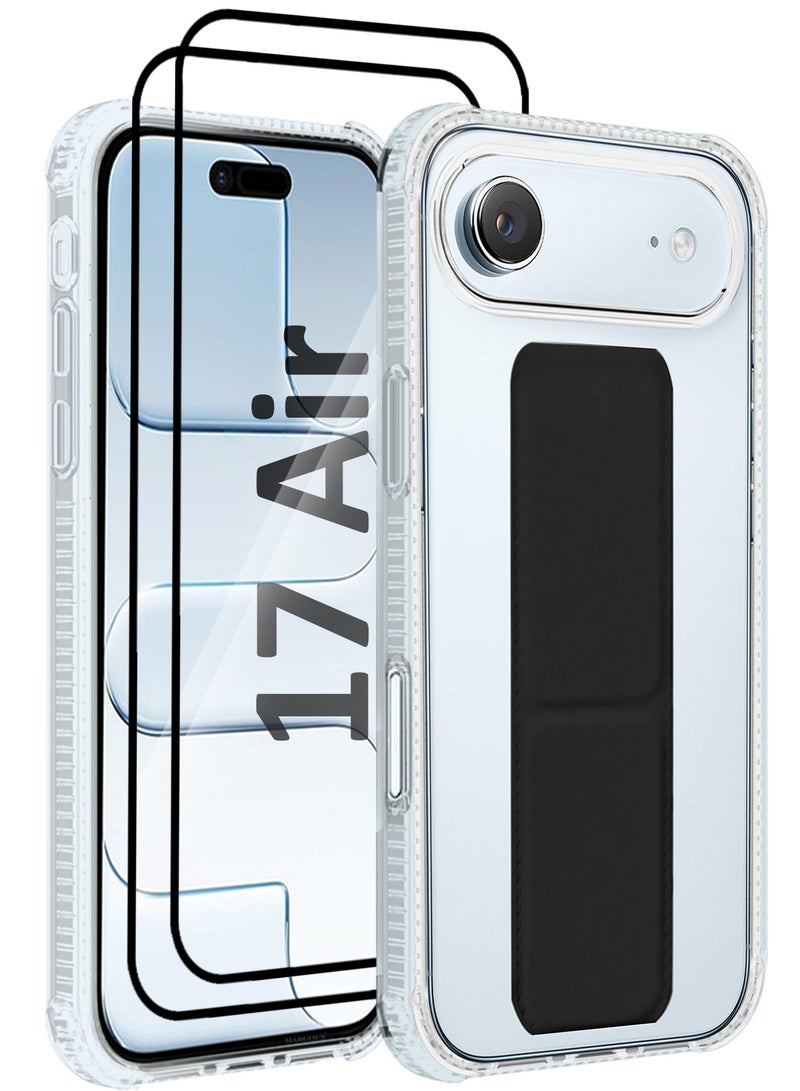 CATANES 3 Packs Finger Grip Clear Case Cover for iPhone 17 Air- Kickstand Car Magnetic Holder Multi-function Protective Two-in-one Case with Two Privacy Screen Protectors - Black - Image 1