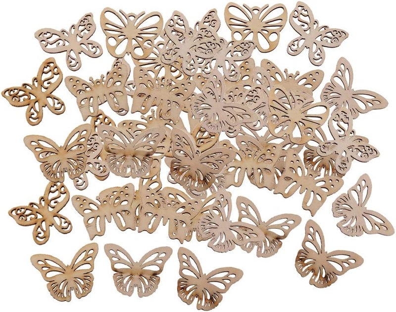 klarako 50 Pieces Natural Wood Blank Tags Wooden Love Heart Embellishments Butterfly for Wedding Party Favors DIY Arts Crafts Scrapbooking Card Making - Image 3
