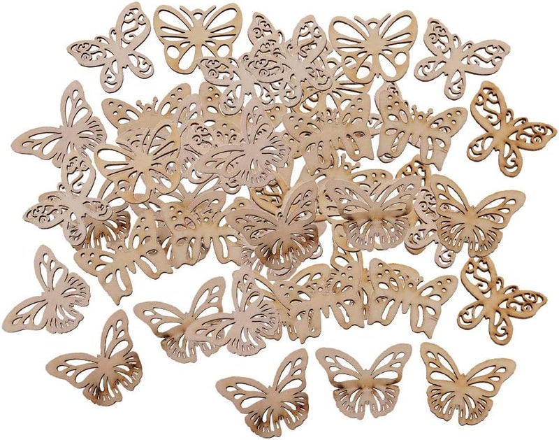klarako 50 Pieces Natural Wood Blank Tags Wooden Love Heart Embellishments Butterfly for Wedding Party Favors DIY Arts Crafts Scrapbooking Card Making - Image 2