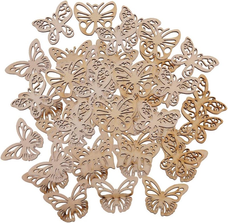 klarako 50 Pieces Natural Wood Blank Tags Wooden Love Heart Embellishments Butterfly for Wedding Party Favors DIY Arts Crafts Scrapbooking Card Making - Image 1