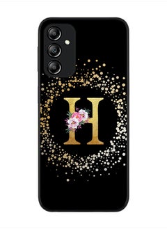 Cover for Samsung Galaxy A24 4G, Rugged Black Slim fit Thin Protective Phone Cases - Custom Monogram Initial Letter Floral Pattern Alphabet -H (Black)