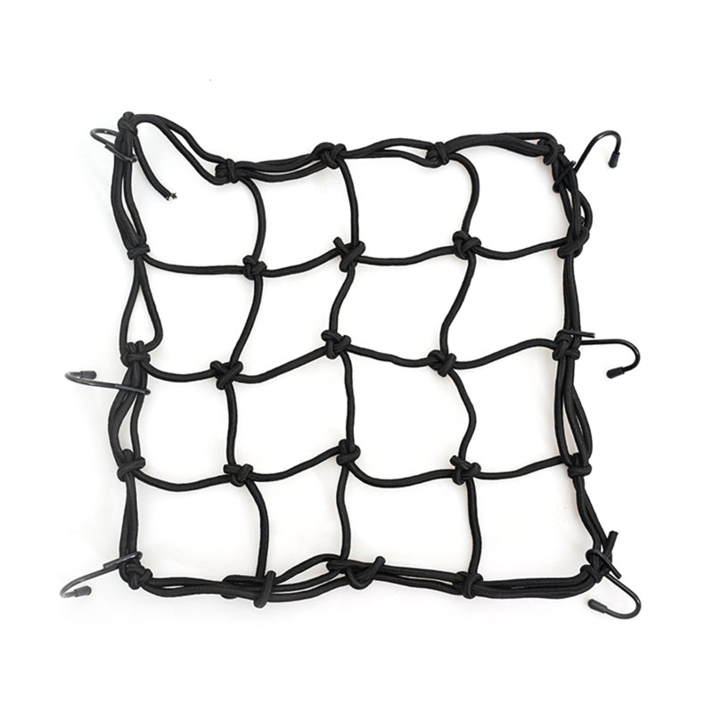 Bungee Cargo Net Pocket: Black Premium Latex Material, High Tenacity Elasticity - Three-Strand Reinforced Design, Solid Metal Hooks Helmet Net Pocket for Luggage & Gear Storage - Image 1