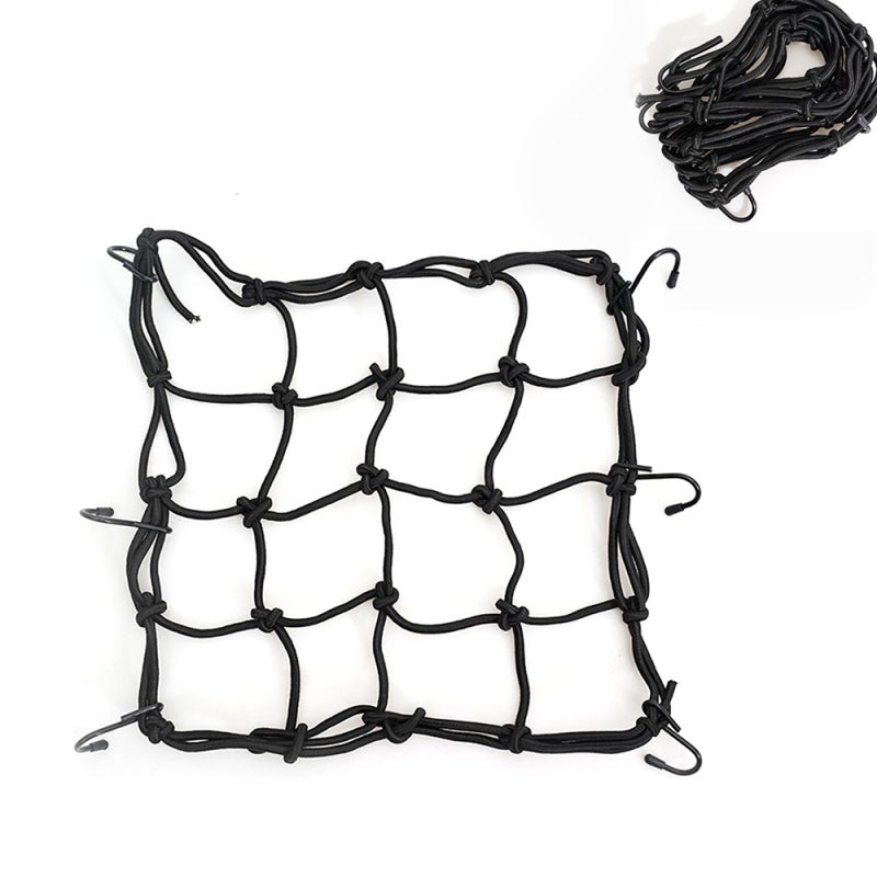 Bungee Cargo Net Pocket: Black Premium Latex Material, High Tenacity Elasticity - Three-Strand Reinforced Design, Solid Metal Hooks Helmet Net Pocket for Luggage & Gear Storage - Image 4
