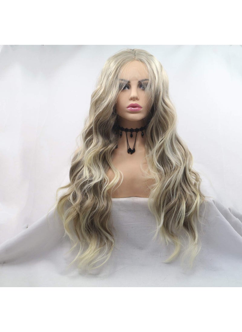 Xiweiya xiweiya Blonde Lace Wigs Synthetic Lace Front Wigs Curly Middle Part Brown Wig Mixed Color Syntehtic Wavy Wigs Heat Resistant Fiber Hair Cosplay Wig Soft Replacement Costume Wig For Women 