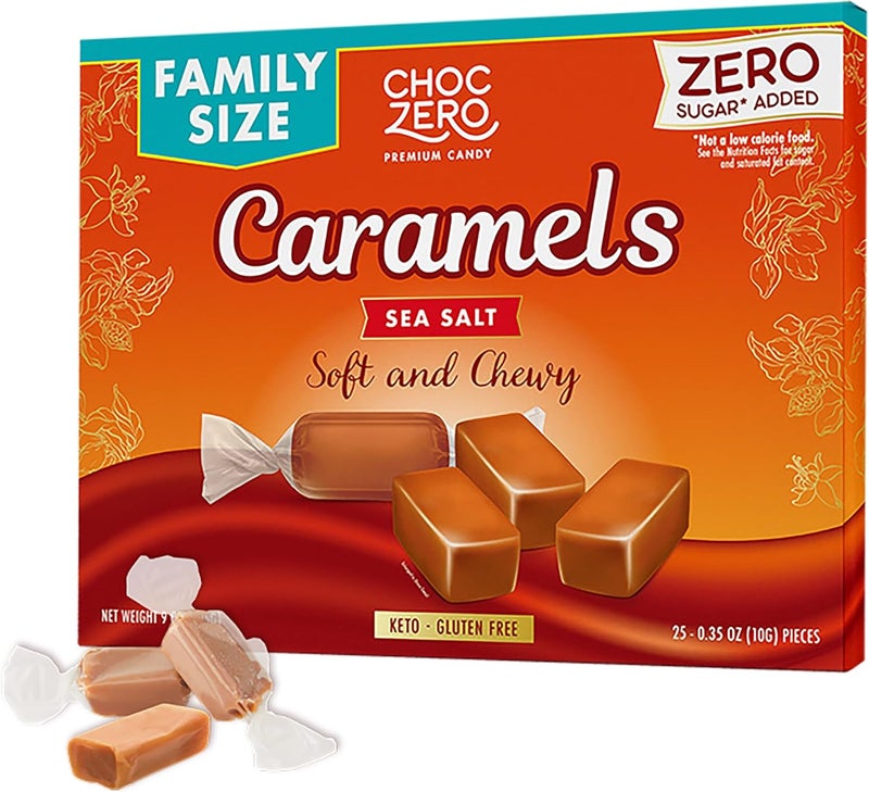 ChocZero Sugar Free Sea Salt Caramels - Keto Friendly, All Natural, Low Carb Snack (9oz Box) - Image 1