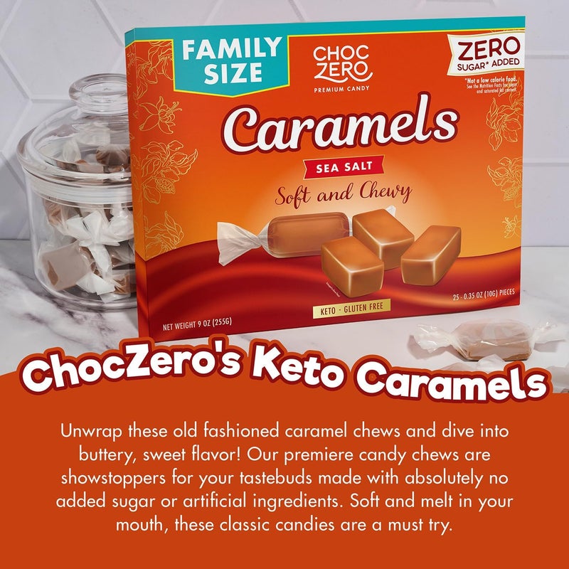 ChocZero Sugar Free Sea Salt Caramels - Keto Friendly, All Natural, Low Carb Snack (9oz Box) - Image 3