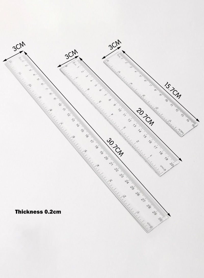 Generic 3-Piece Plastic Ruler Set with 30cm 20cm and 15cm Straight Rulers  - Image 1