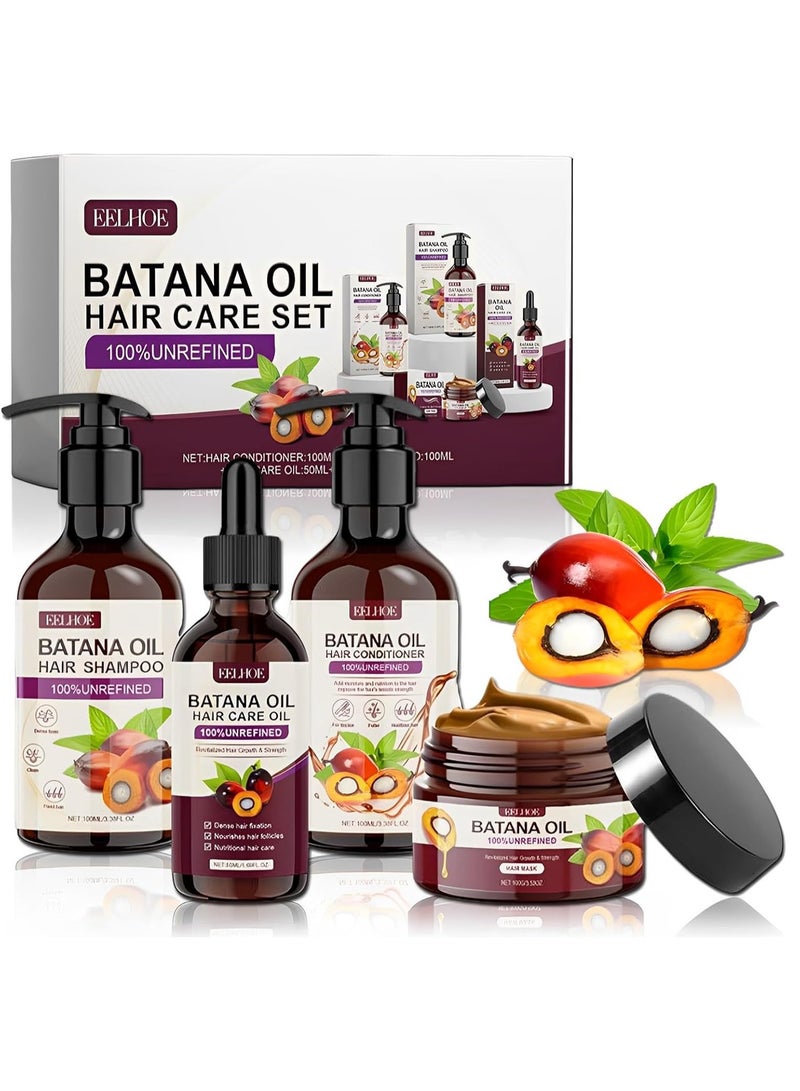 EELHOE Batana Oil Volumizing Hair Care Set, Batana Oil Rich Hair Care Set, Repairs Frizzy Hair, Deep Nourishes Scalp, Smooth Hair Travel Set for Women and Men Include Shampoo Conditioner Hair Mask Hair Oil - Image 2