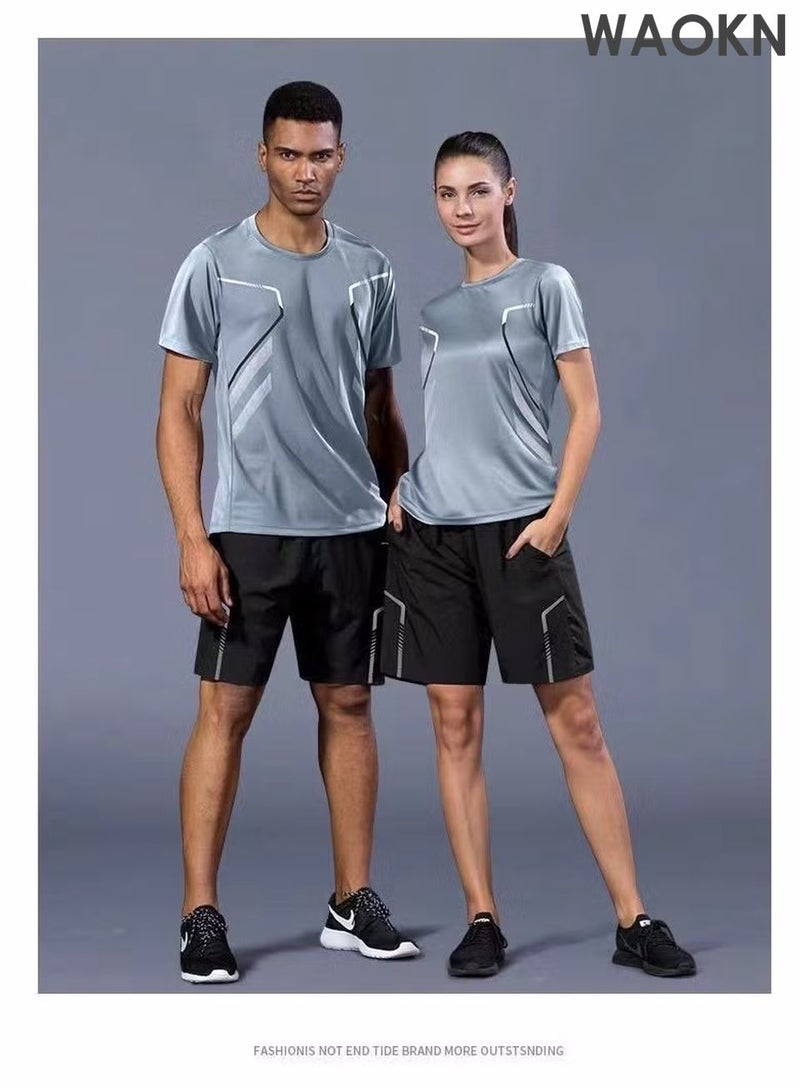 دبليو أيه أو كي أن طقم ملابس رياضية رجالي من قطعتين، ملابس جري صيفية سريعة الجفاف، تي شيرت وشورت بأكمام قصيرة، ملابس تدريب لياقة بدنية، ملابس رياضية خفيفة الوزن للصالة الرياضية والركض وركوب الدراجات والأنشطة الخارجية - Image 3