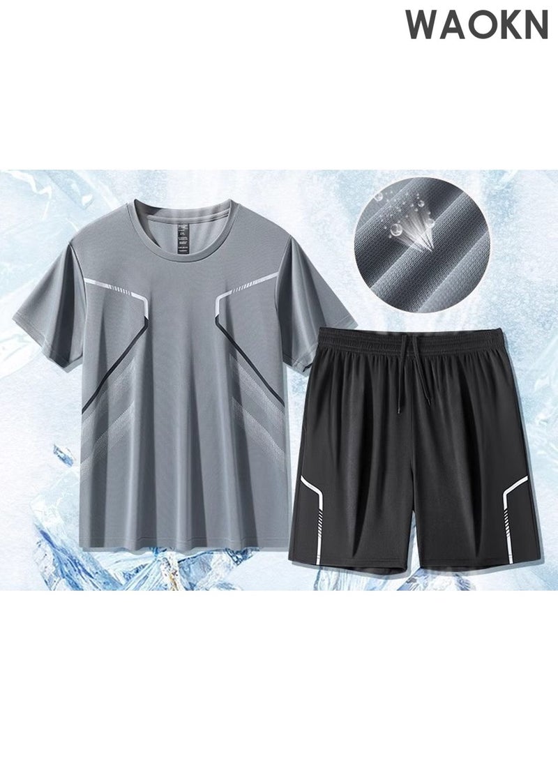 دبليو أيه أو كي أن طقم ملابس رياضية رجالي من قطعتين، ملابس جري صيفية سريعة الجفاف، تي شيرت وشورت بأكمام قصيرة، ملابس تدريب لياقة بدنية، ملابس رياضية خفيفة الوزن للصالة الرياضية والركض وركوب الدراجات والأنشطة الخارجية - Image 5