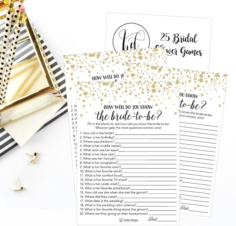 Hadley Designs 25 Black and Gold How Well Do You Know The Bride Bridal Wedding Shower Game - Image 2