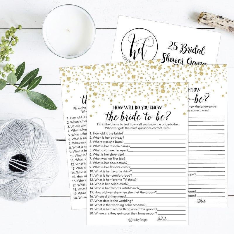 Hadley Designs 25 Black and Gold How Well Do You Know The Bride Bridal Wedding Shower Game - Image 4
