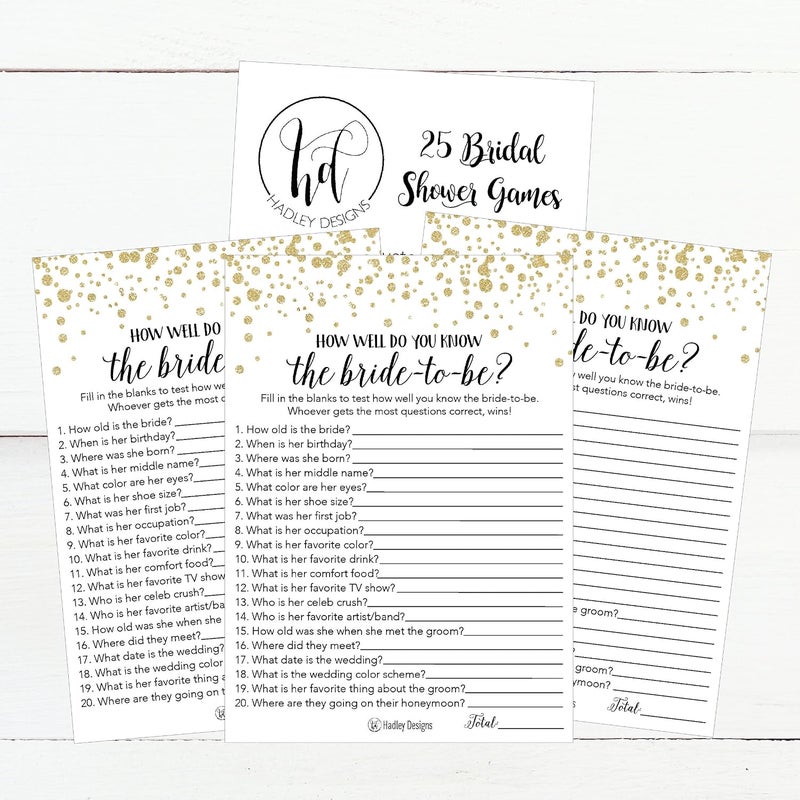 Hadley Designs 25 Black and Gold How Well Do You Know The Bride Bridal Wedding Shower Game - Image 3