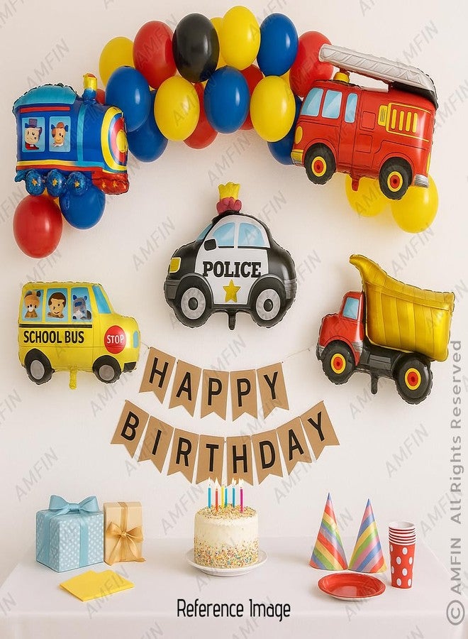 AMFIN Transport theme birthday decoration/Bus foil balloon/School Bus Foil/Kids Decoration Items/Train Foil Balloon for Kids Party/Police Theme foil - Pack of 5 - Image 4