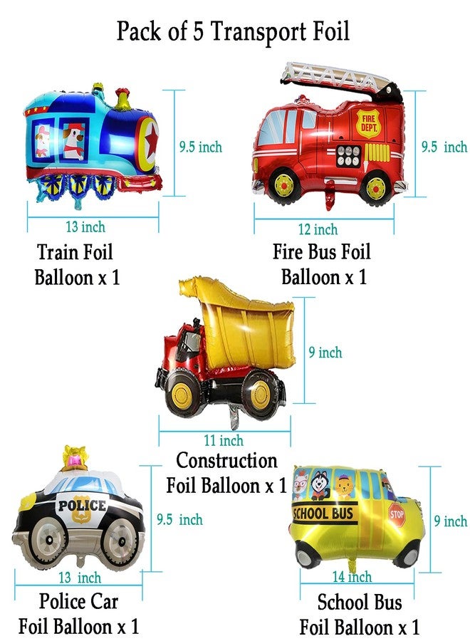 AMFIN Transport theme birthday decoration/Bus foil balloon/School Bus Foil/Kids Decoration Items/Train Foil Balloon for Kids Party/Police Theme foil - Pack of 5 - Image 3