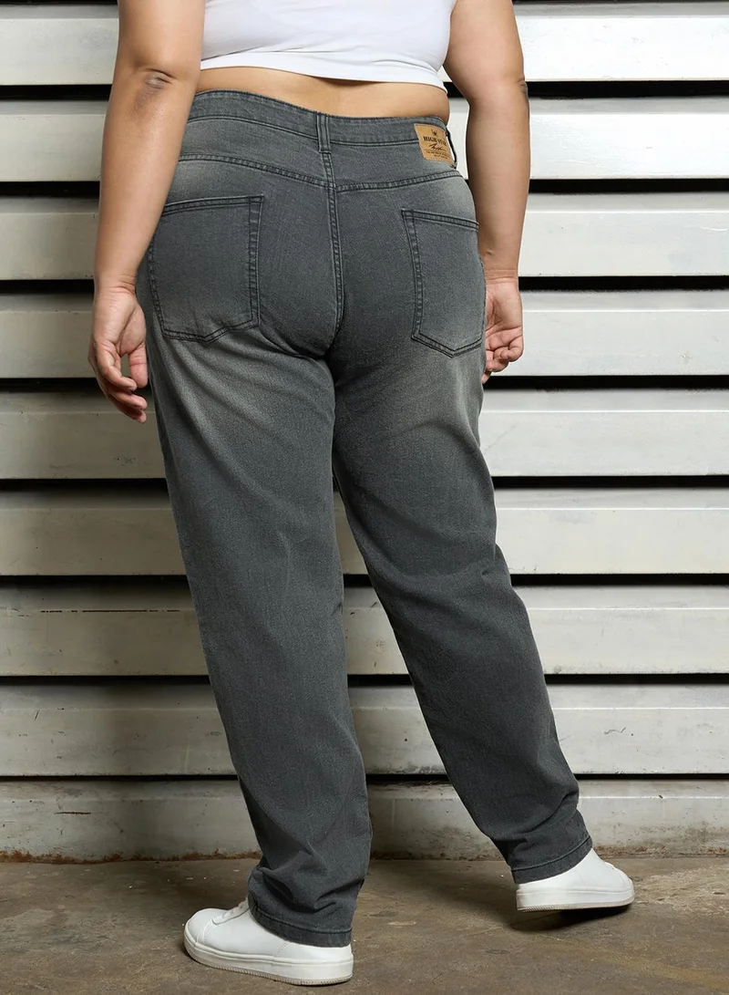 HIGH STAR Women's Light Grey Cotton Blend Bleached Full Length Slim Fit Jeans