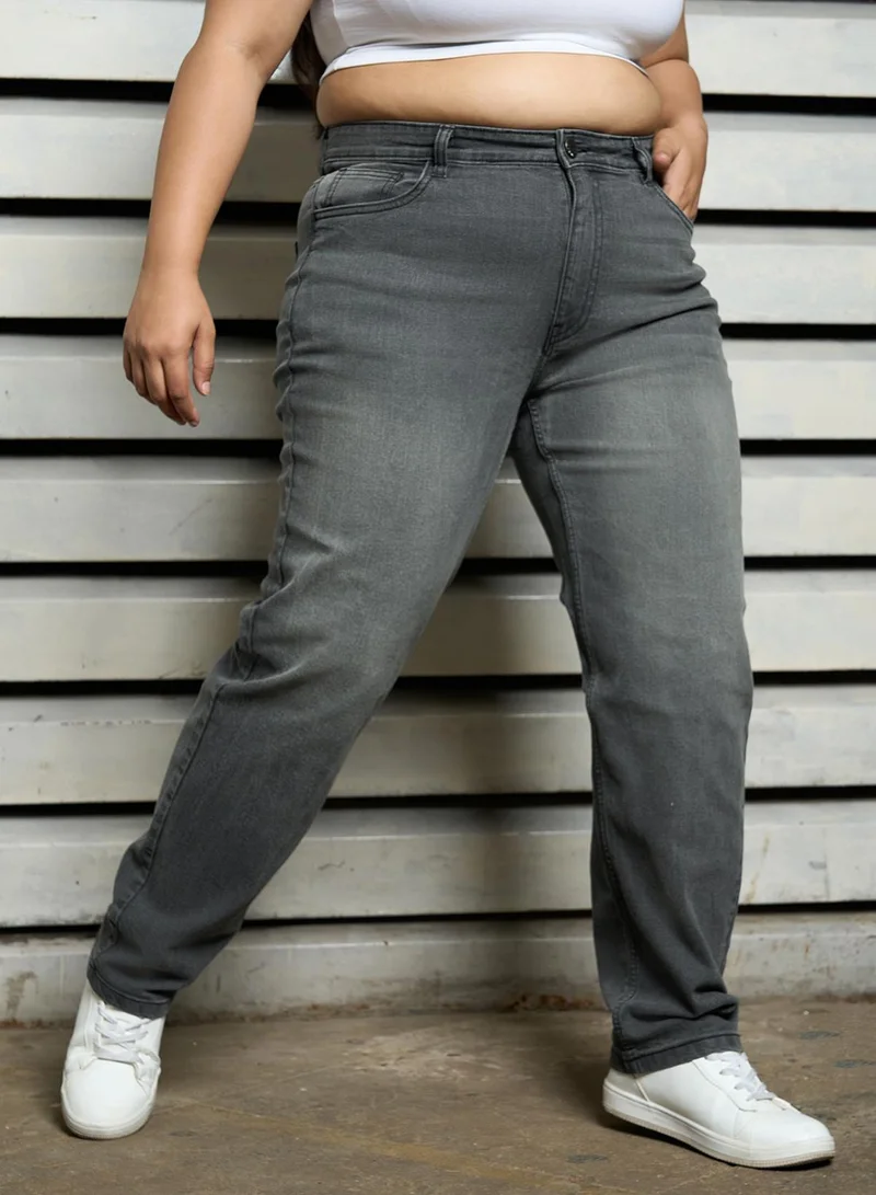 HIGH STAR Women's Light Grey Cotton Blend Bleached Full Length Slim Fit Jeans