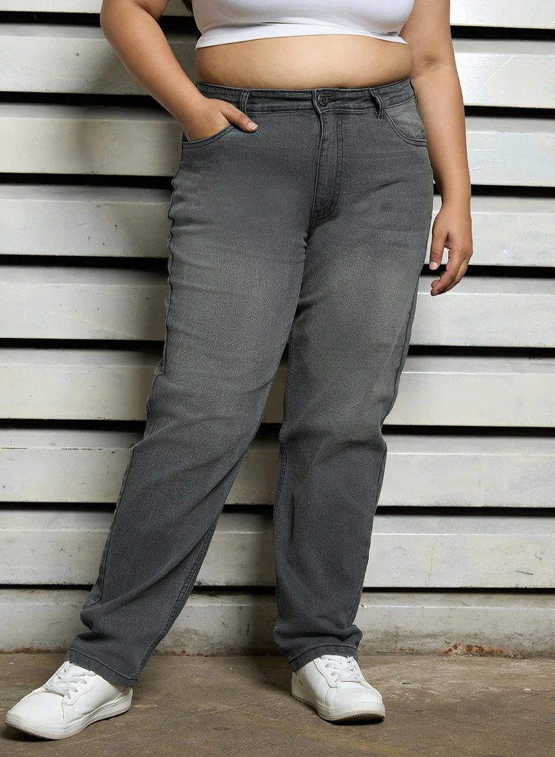 HIGH STAR Women's Light Grey Cotton Blend Bleached Full Length Slim Fit Jeans