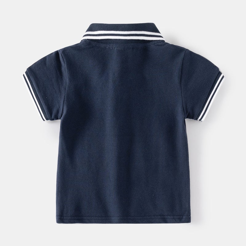 Fashionable And Cool Summer Casual New Boys' Short-Sleeved Korean-Style Lapel Monochrome Children'S Pearl Cotton Polo Shirt - Image 4