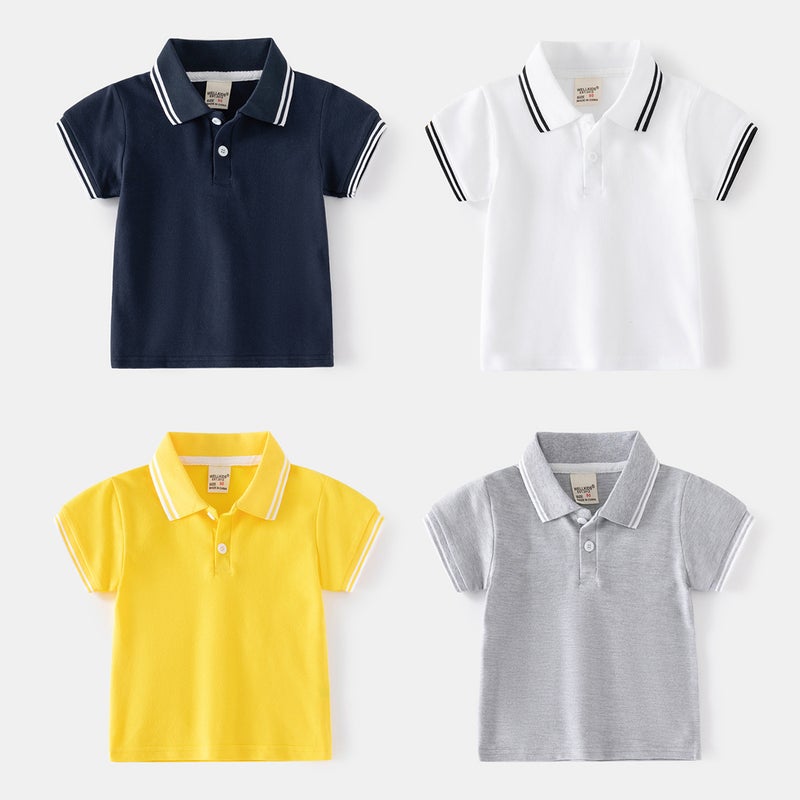 Fashionable And Cool Summer Casual New Boys' Short-Sleeved Korean-Style Lapel Monochrome Children'S Pearl Cotton Polo Shirt - Image 2