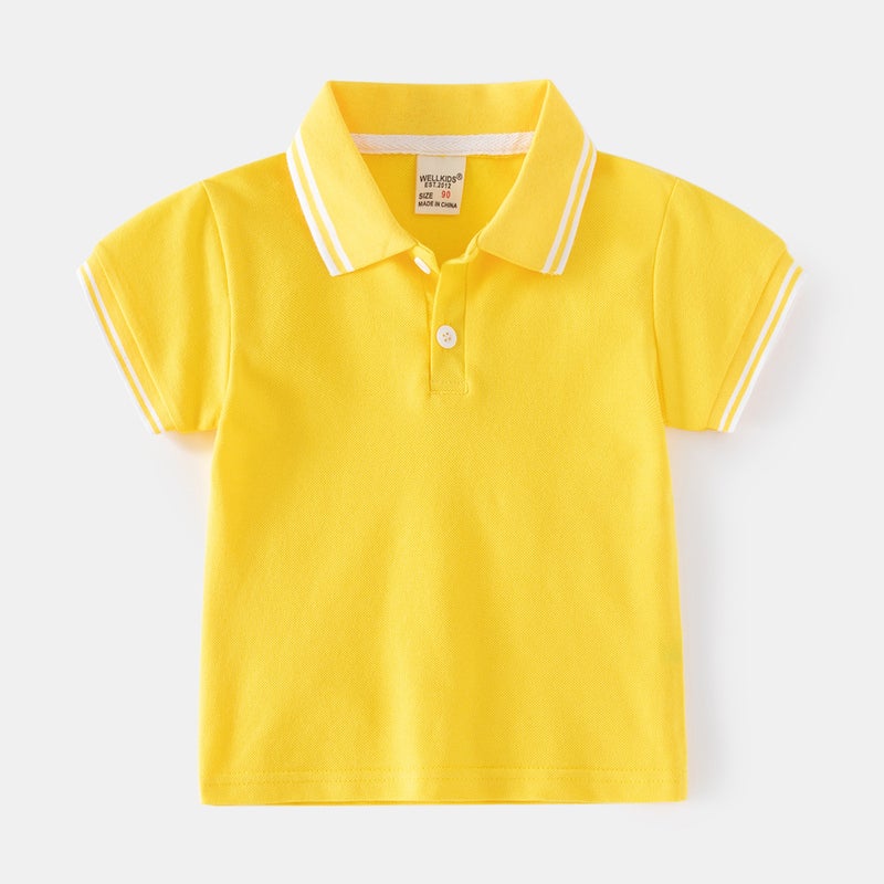 Fashionable And Cool Summer Casual New Boys' Short-Sleeved Korean-Style Lapel Monochrome Children'S Pearl Cotton Polo Shirt - Image 1