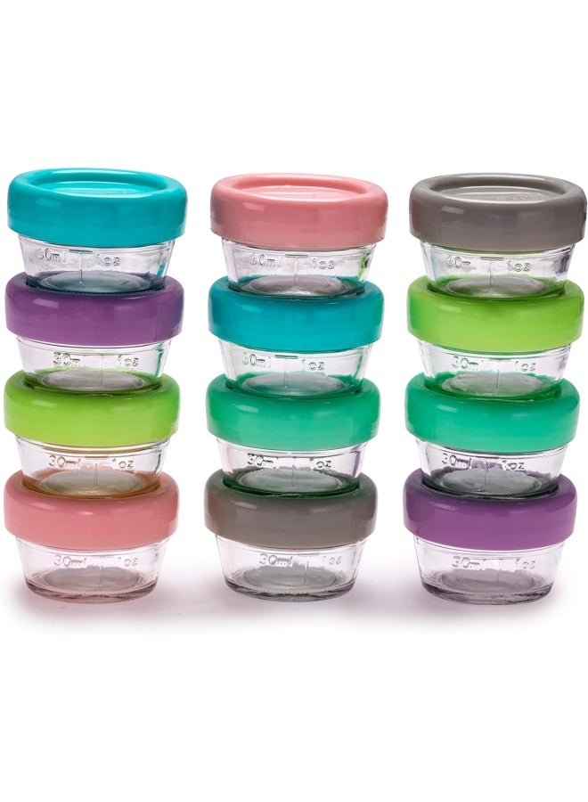 melii مجموعة من 12 حاوية زجاجية محكمة الإغلاق ومضادة للتسرب لطعام الأطفال بسعة 2 أونصة مع أغطية سهلة الفتح - Image 1