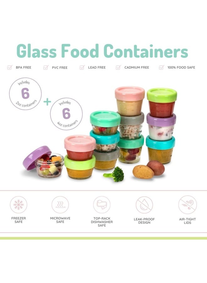 melii مجموعة من 12 حاوية زجاجية محكمة الإغلاق ومضادة للتسرب لطعام الأطفال بسعة 2 أونصة مع أغطية سهلة الفتح - Image 2