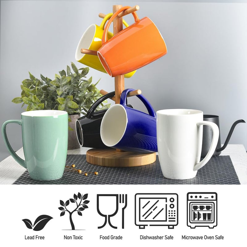 homEdge Porcelain Mug Set, 16 Ounces Cup for Tea, Latte, Mocha, Hot Chocolate, Set of 6, Assorted Color - Image 5