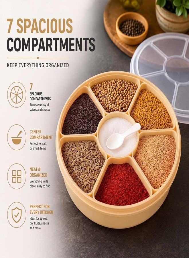 HAPPI Plastic Masala Box for Kitchen, Spice Boxes for Kitchen, Transparent Rangoli/Spice/Masala Dabba Container 7 Compartments with 1 Spoon - Image 4