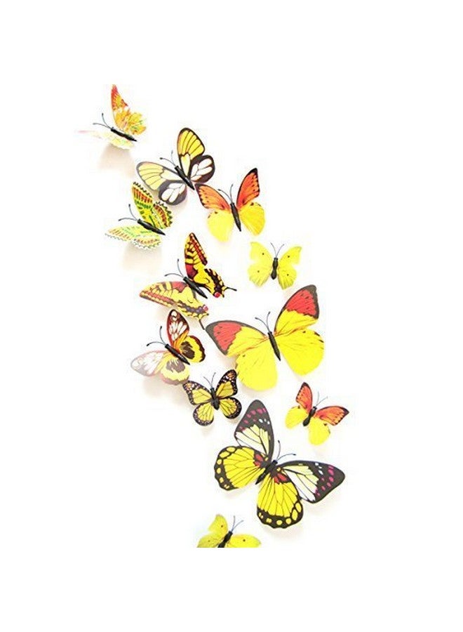 بينديا ملصقات حائط على شكل فراشة معدنية ثلاثية الأبعاد من Pindia مكونة من 12 قطعة لتزيين حفلات الزفاف المنزلية (أصفر) - Image 1