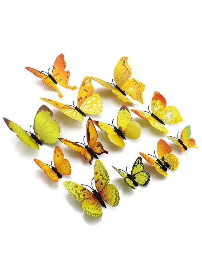 بينديا ملصقات حائط على شكل فراشة معدنية ثلاثية الأبعاد من Pindia مكونة من 12 قطعة لتزيين حفلات الزفاف المنزلية (أصفر) - Image 3