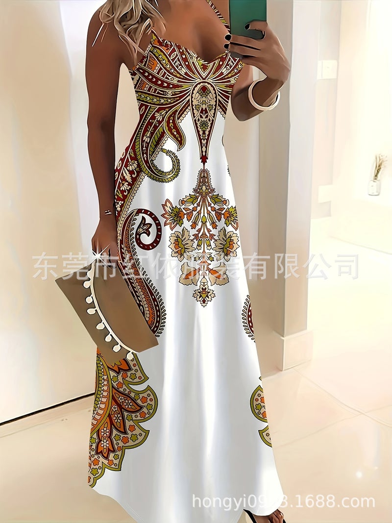 Women's Bohemian Print V-Neck Maxi Dress - Image 3