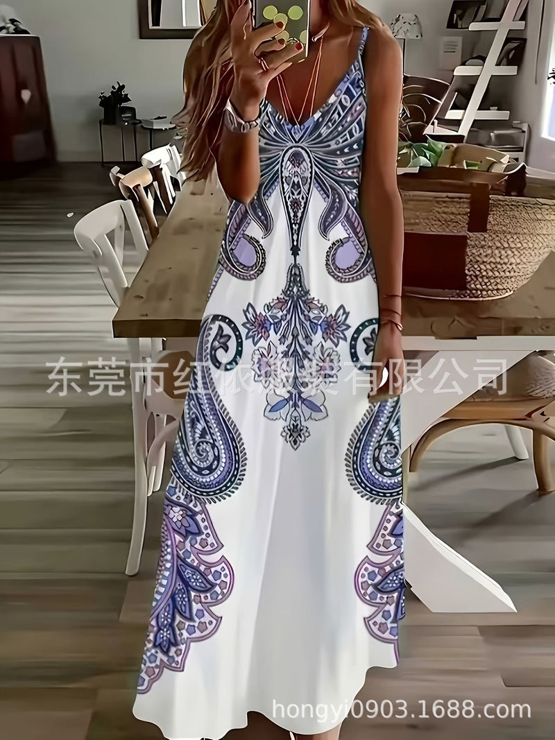 Women's Bohemian Print V-Neck Maxi Dress - Image 5