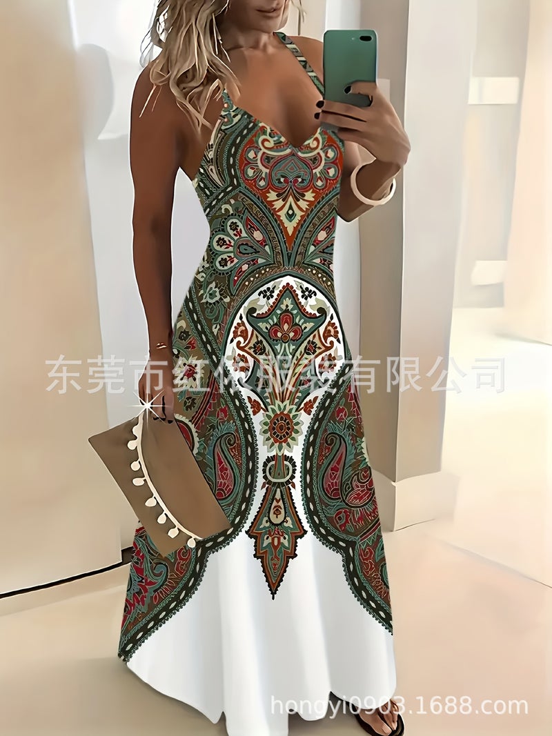 Women's Bohemian Print V-Neck Maxi Dress - Image 4