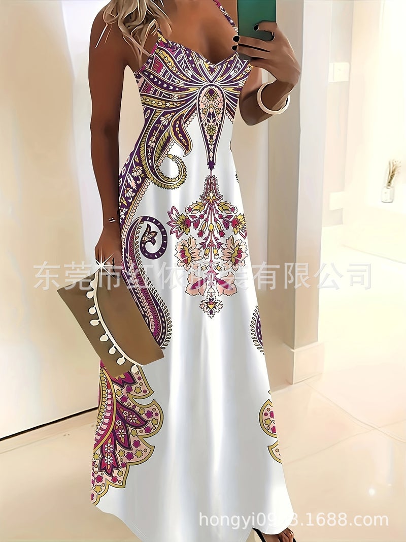 Women's Bohemian Print V-Neck Maxi Dress - Image 2