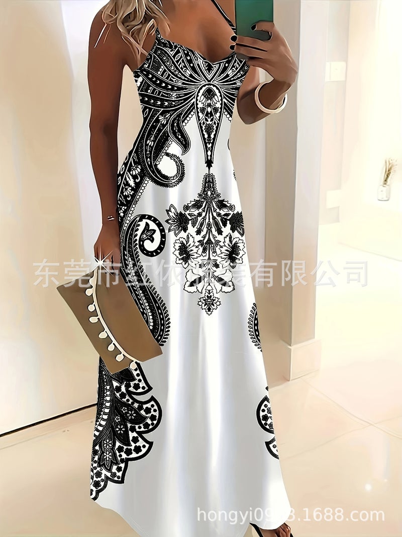 Women's Bohemian Print V-Neck Maxi Dress - Image 1