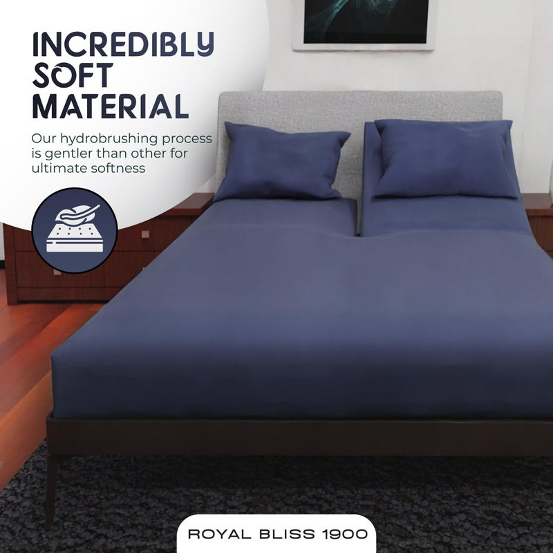 Royal Bliss 1900 ROYAL BLISS TOP Split King Royal Collection 1900 Egyptian Cotton Bamboo Quality Bed Sheet Set with 1 Fitted Sheet with 36in Split TOP  1 King Flat and 2 King P/Cases.No Wrinkle (Navy Blue)  - Image 2