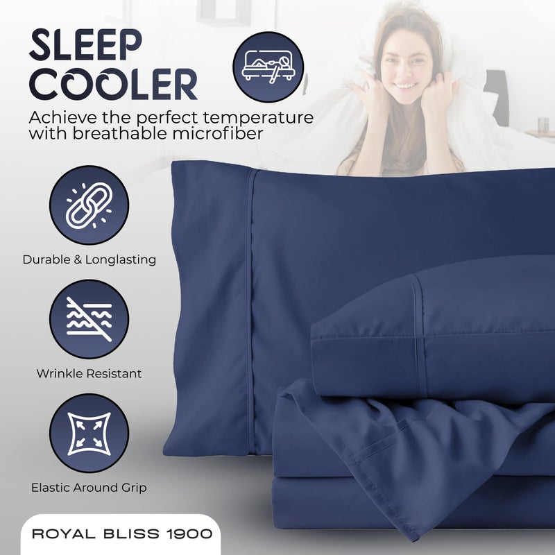 Royal Bliss 1900 ROYAL BLISS TOP Split King Royal Collection 1900 Egyptian Cotton Bamboo Quality Bed Sheet Set with 1 Fitted Sheet with 36in Split TOP  1 King Flat and 2 King P/Cases.No Wrinkle (Navy Blue)  - Image 3