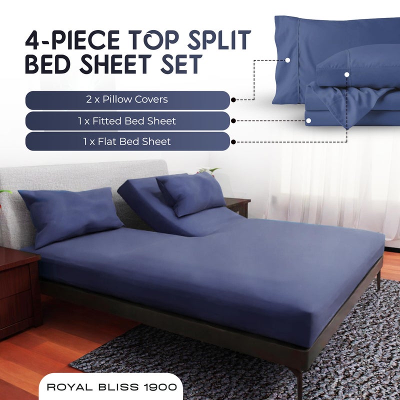Royal Bliss 1900 ROYAL BLISS TOP Split King Royal Collection 1900 Egyptian Cotton Bamboo Quality Bed Sheet Set with 1 Fitted Sheet with 36in Split TOP  1 King Flat and 2 King P/Cases.No Wrinkle (Navy Blue)  - Image 4