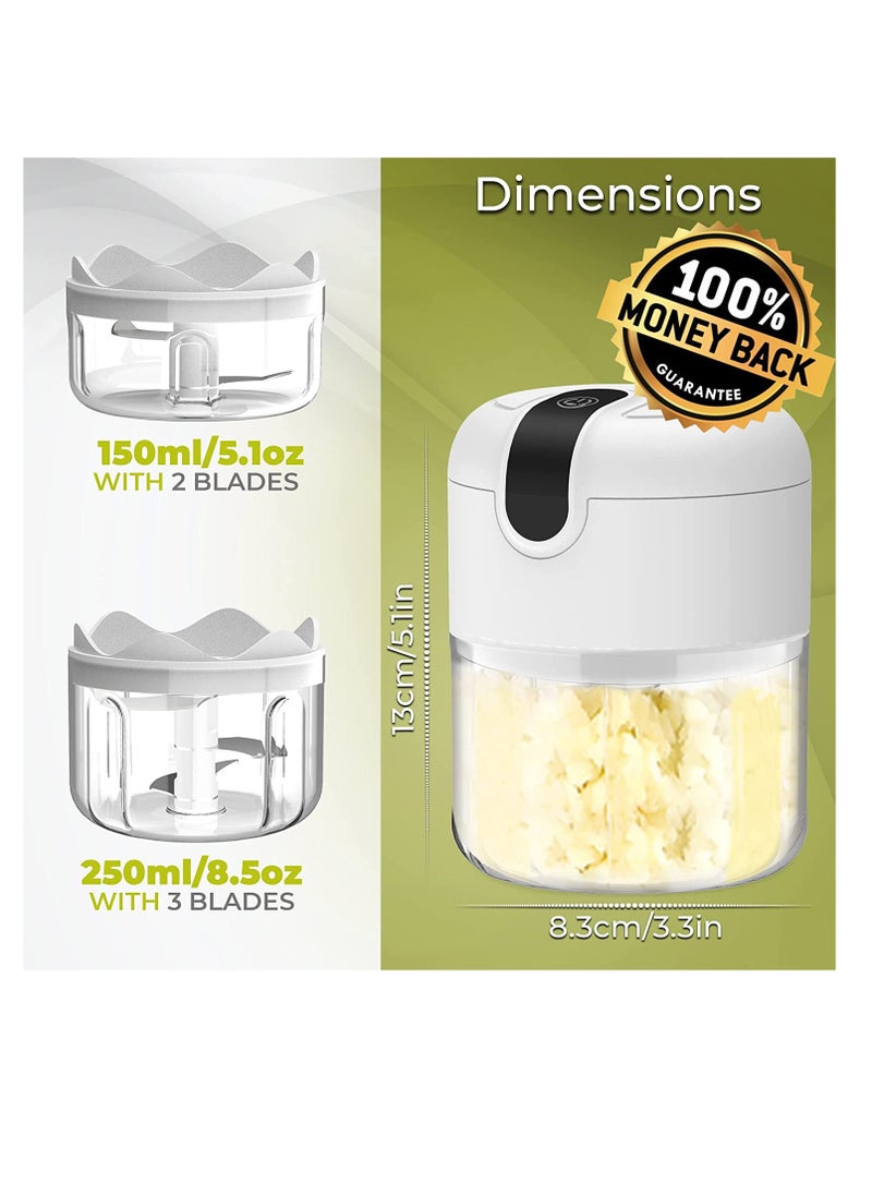 SYOSI - Electric Mini garlic chopper, Onion Ginger salad Pepper Nuts grinder, Portable Small Food Chopper for Garlic Onion Veggie, Dicing, Mincing, All in one food processor kitchen chopper masher (250ML) - Image 1