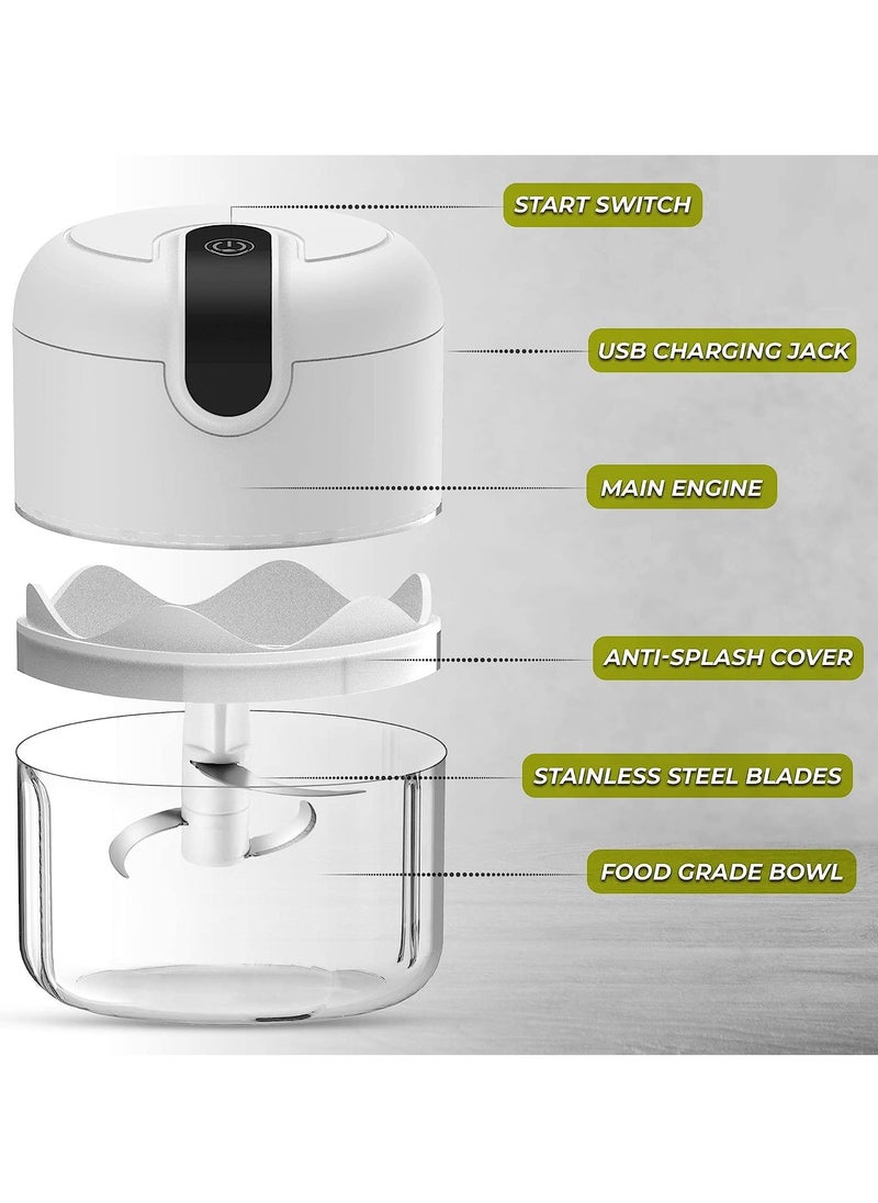 SYOSI - Electric Mini garlic chopper, Onion Ginger salad Pepper Nuts grinder, Portable Small Food Chopper for Garlic Onion Veggie, Dicing, Mincing, All in one food processor kitchen chopper masher (250ML) - Image 1