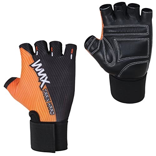 NEVER LOSE Unisex Leather Gym Gloves | for Professional Weightlifting, Fitness Training and Workout | with Half-Finger Length, Wrist Wrap for Protection (XL, Pro Grip Orange) - Image 2